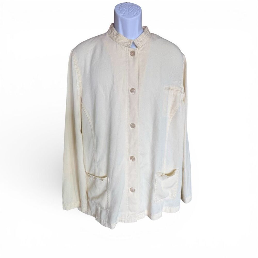 NWT Womens J Jill Lyocell Peter Pan Collar Button Down Top Blouse Jacket XL T
